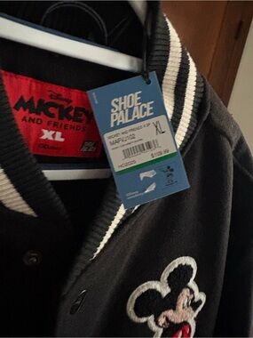 Disney Men's Black Varsity Zip-Up Sweater Jacket with Mickey Embroidery